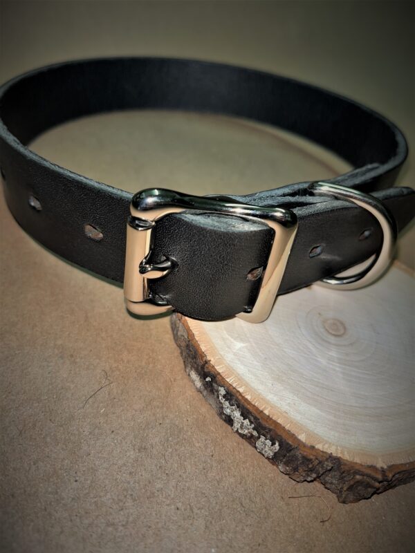 1” Dog Collar: Black With Silver Hardware